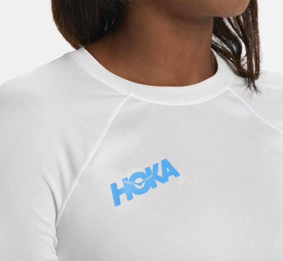 Top Hoka One One Mujer Blancos - Performance Long Sleeve - POEW28016